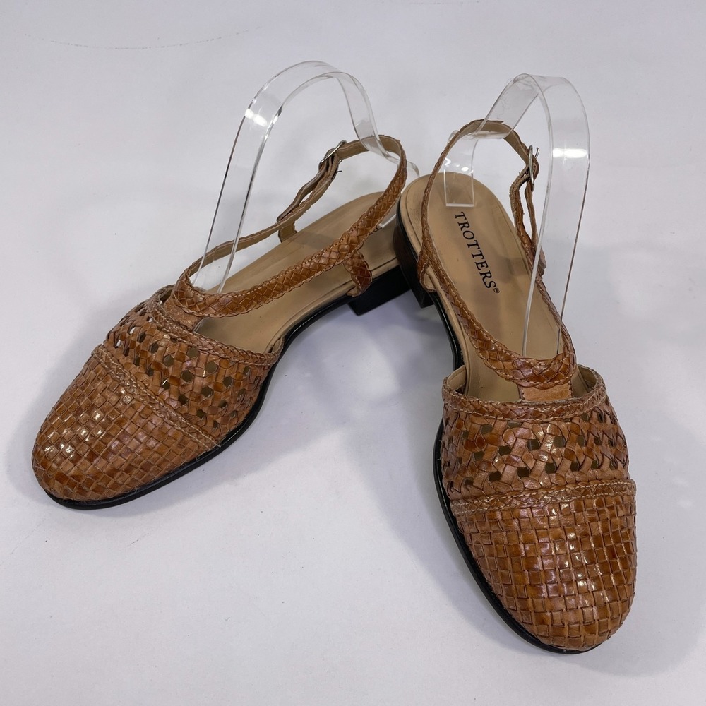 Trotters Tan Woven Slingback Heels
